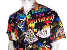 Vintage Jams World "Hooray For Hollywood" Medium Rayon Casino Button-Down Shirt