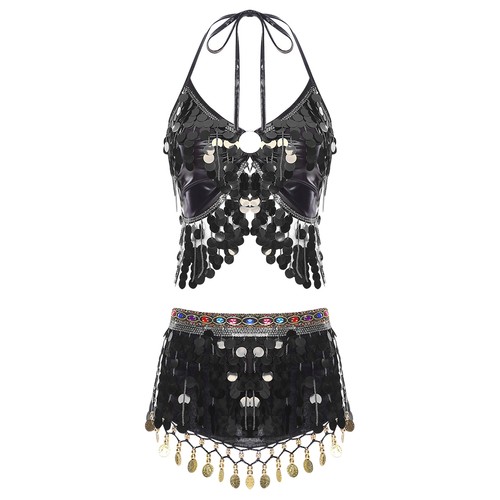 Damen Tanzkleidung Fringe Kleid Stammes Kostüm Halter Tanz Fetching Paillette - Picture 15 of 71