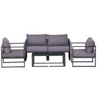 4-Tlg. GartenmöBel Set Sitzgruppe Mit Couchtisch Doppelsofa Kissen Alu Grau