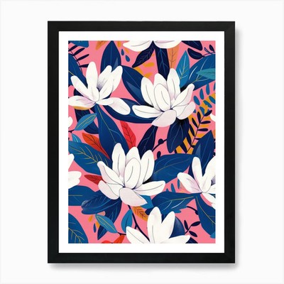 Magnolie Blumenmuster 1 Kunstdruck gerahmt Wandbild Poster Leinwanddruck Bild