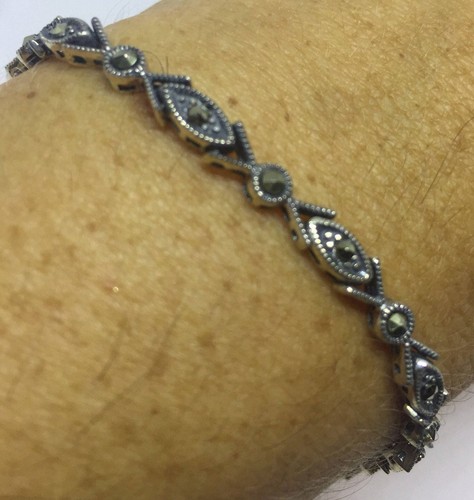 Markasiten Armband in 925 Sterling Silber Vintage Handarbeit 7,5 cm - Bild 1 von 4