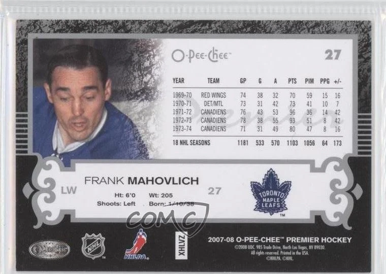 2007-08 O-Pee-Chee Premier /299 Frank Mahovlich #27 HOF - Image 2 of 2