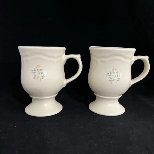 VTG Pfaltzgraff Remembrance Pedestal Mug Cup Set of 2 each is 10oz Peach Pink