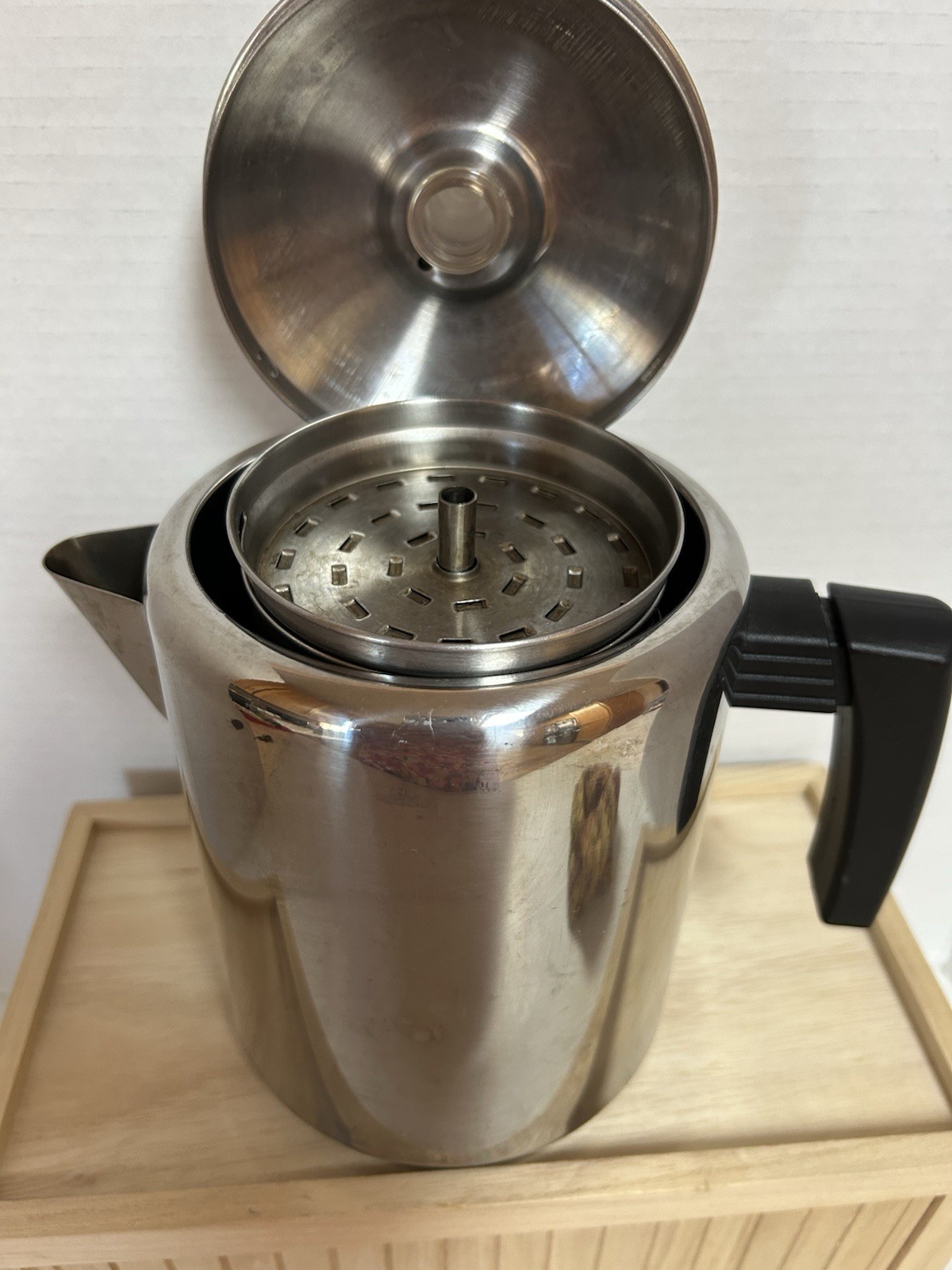 Vintage Copco Stovetop Coffee Pot Mirrored Stainless Steel 8 Cup Percolator Camp