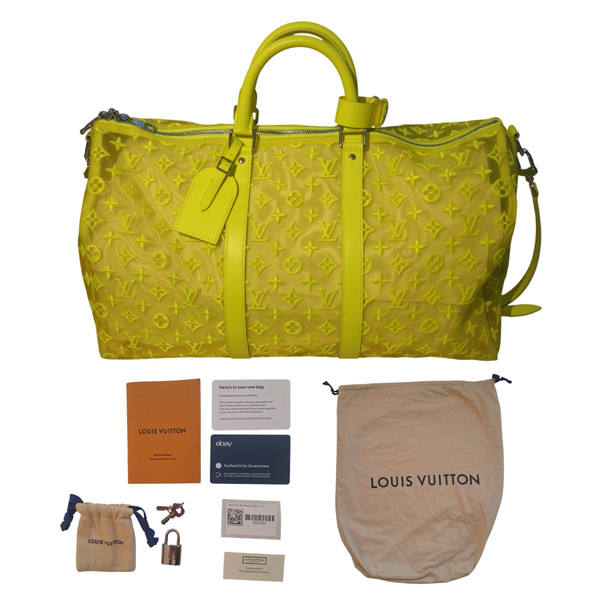 Louis Vuitton Keepall Bandoulière 50 Neon Yellow Mesh Virgil Abloh Full Set