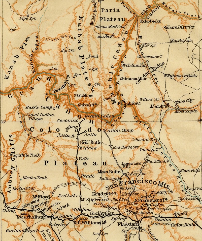 Antique Map-COLORADO PLATEAU-RIVER-USA-Karl Baedeker-Wagner & Debes-1909 - Image 4 of 4