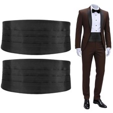 2 Pcs Black Cummerband Satin Cumberbund Tuxedo Belt Accessories for Men Weddings