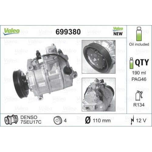 Compresseur de climatisation Valeo 699380 Core-flex compatible avec Audi - 2