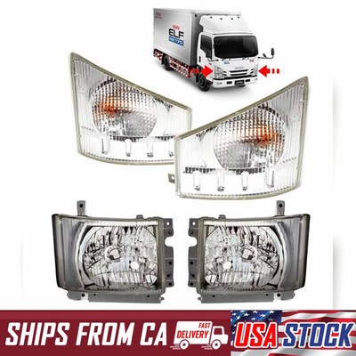 Set Pair LR Headlight Lamp Signal Light For Isuzu Npr Nqr Truck 2008-2015