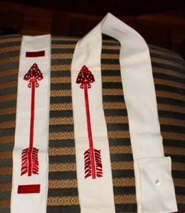 2 Vintage BSA Order of the Arrow  Sashes  White Red Embroidered Arrow 50' in