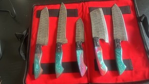 SK-11 Damascus Steel Knife Set of 5 Handmade Forged Chef Kitchen Professional
