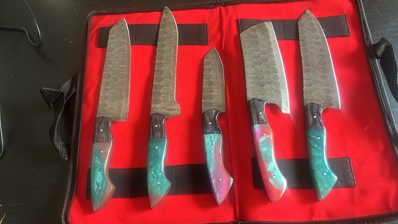 SK-11 Damascus Steel Knife Set of 5 Handmade Forged Chef Kitchen Professional
