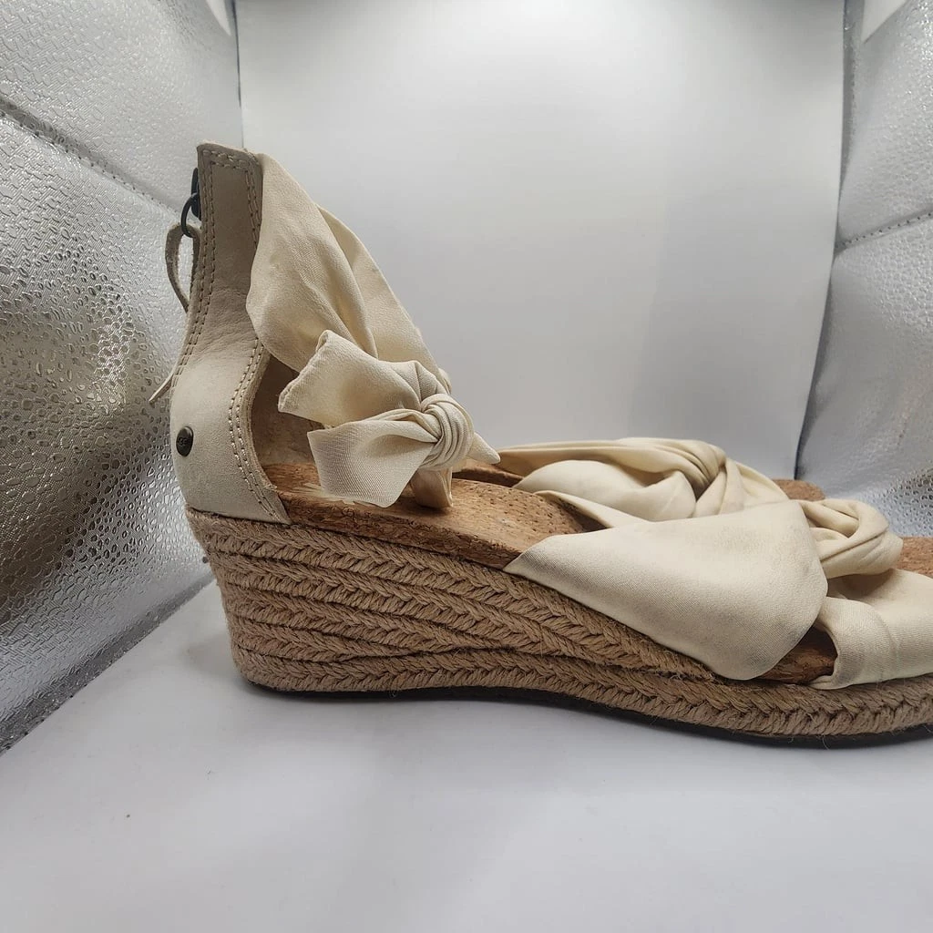 Scarpe sandali UGG AUSTRALIA donna crema espadrillas sughero zeppa misura 7 5M