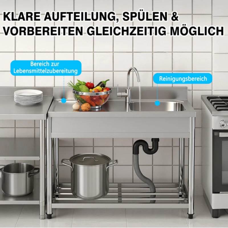 Küchenspüle Spülbecken Edelstahl Spüle Küche Spültisch Waschbecken 100*50*80cm  - Bild 4 von 4