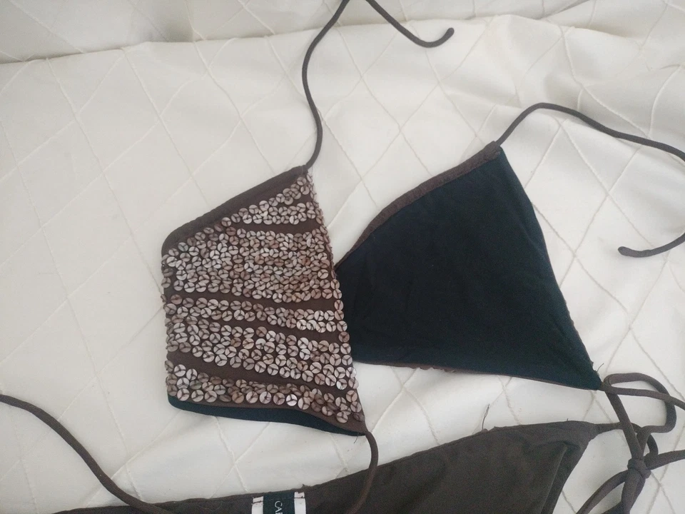 Bikini Carmen Marc Valvo Marrón Adornado Lentejuelas Talla 6 Triángulo Top Foto 2 de 4