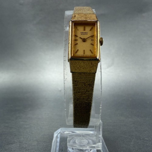 Seiko Tank Watch Women 12mm Champagne Dial Gold Tone 2e20-6479 New Battery VTG - Picture 6 of 11