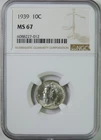1939 Mercury Silver Dime NGC Graded MS67 GEM Uncirculated