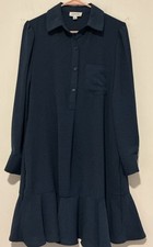 Tahari ASL Women’s Shirt Dress /Collared/Navy/Knee Length /Ruffle Hem Sz Small