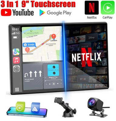 9-Zoll-Carplay mit YouTube/Netflix, 3-in-1-Wireless-Apple-CarPlay, Android Auto