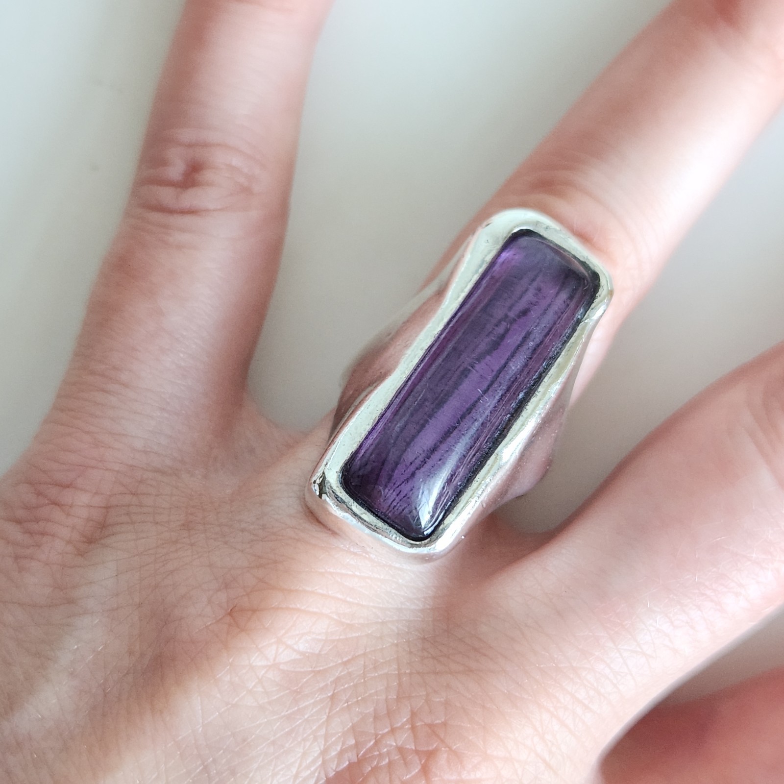 Bold Sterling Silver Statement Ring w/ Purple Cab… - image 9