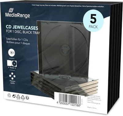 Boîtier CD Pour DVD, CD & Blu-Ray - Mediarange - Pack de 5 Boitiers Standards