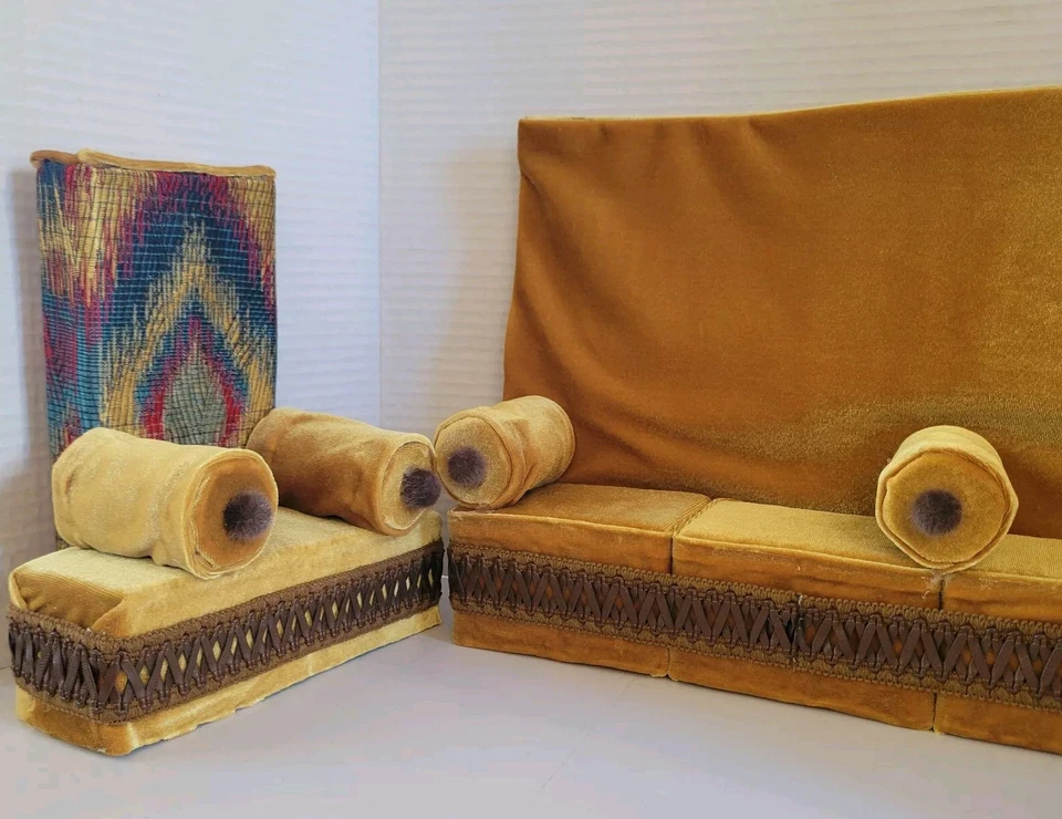 Vintage Handmade Miniature Dollhouse Furniture Set Unique Design Sofa & Armchair - Image 2 of 4