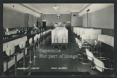 MN Ely RPPC 1940's VERTIN'S CAFE INTERIOR Kitchy Lunch Counter CHROME CHAIRS C-9