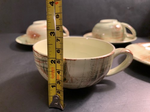 Vernon Kilns Raffia 4 Cups & Saucers Celadon Green Mid Century Modern California - Picture 11 of 12