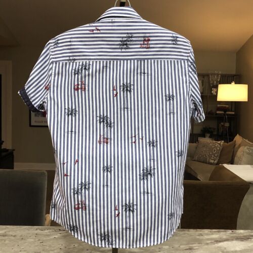 Vintage 90’s Y2K Original Point Zero Short Sleeve Striped Button Up Men’s Medium - Picture 2 of 10