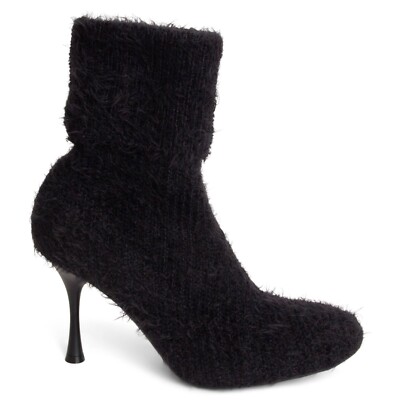71189 auth GIANVITO ROSSI black brushed rib-knit ASPEN 85 SOCK Boots Shoes 39