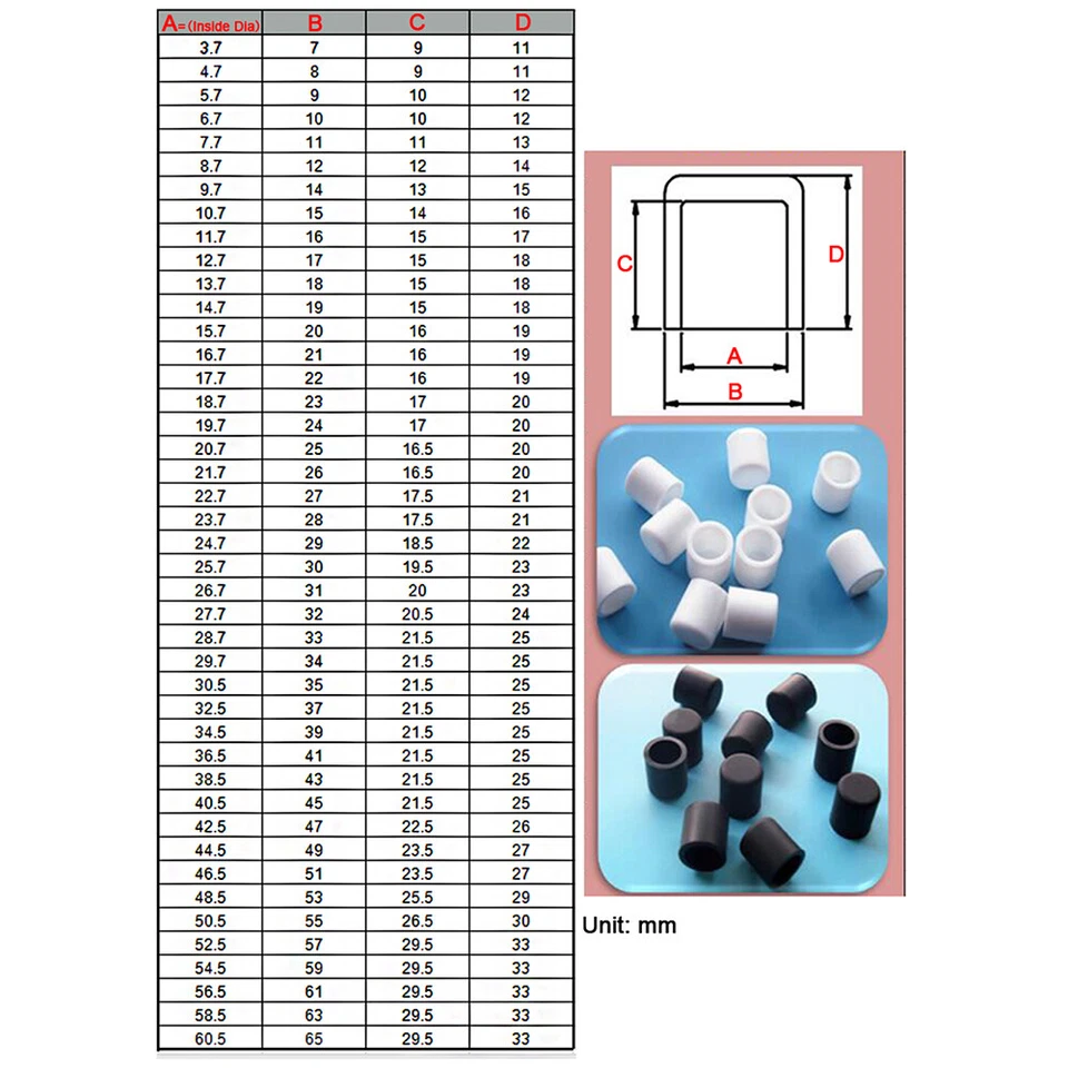 3-78mm Schwarz Gummi Rohr Endkappen Stuhlbeinkappen Stuhl Tisch Füße Rohrkappen - Bild 4 von 4