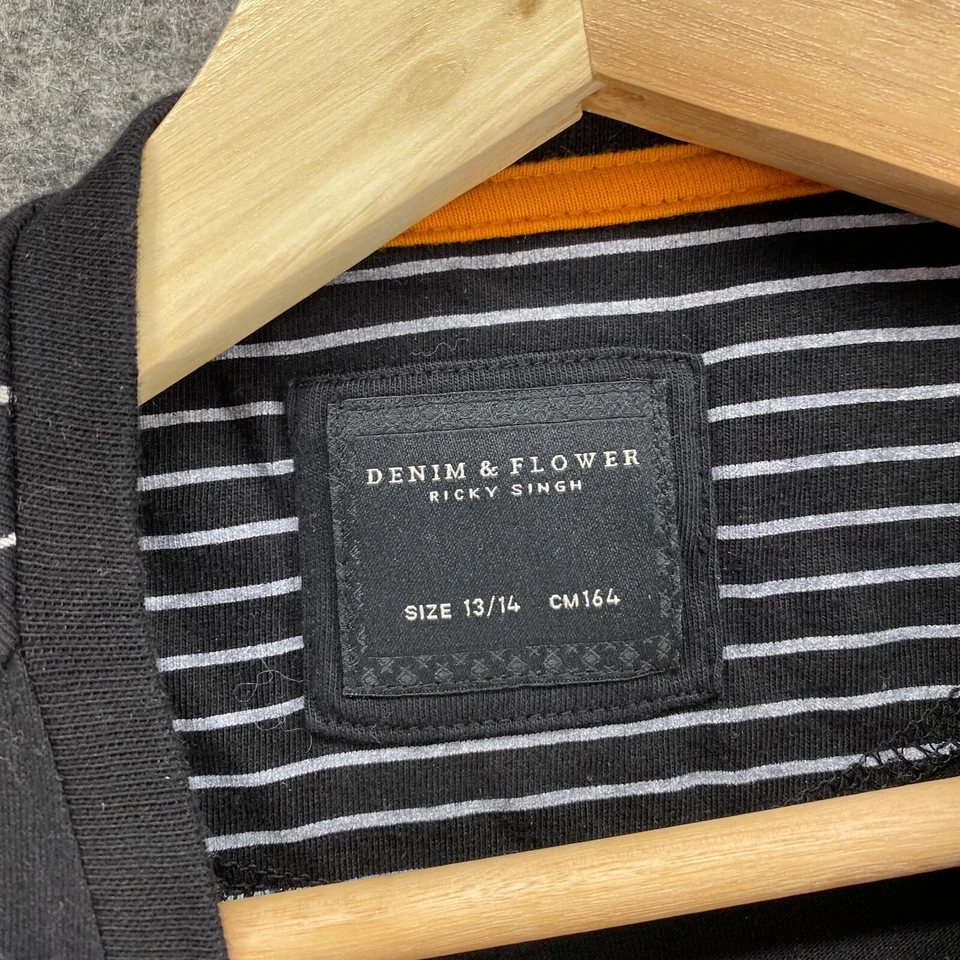 Denim & Flower T-Shirt Boys 13/14 Black Skeleton Print Crew Neck Short Sleeve - Image 3 of 4