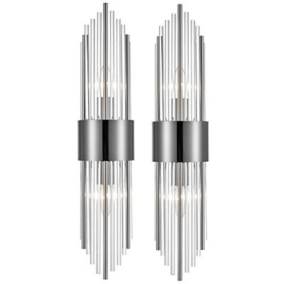 2-Light Modern Wall Sconce Titanium Metal with Clear Class Crystal Vanity Black