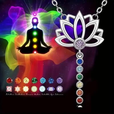 7 Chakra Kette Lotus mit Anhänger silber Glückskette Halskette 7 Energien G9