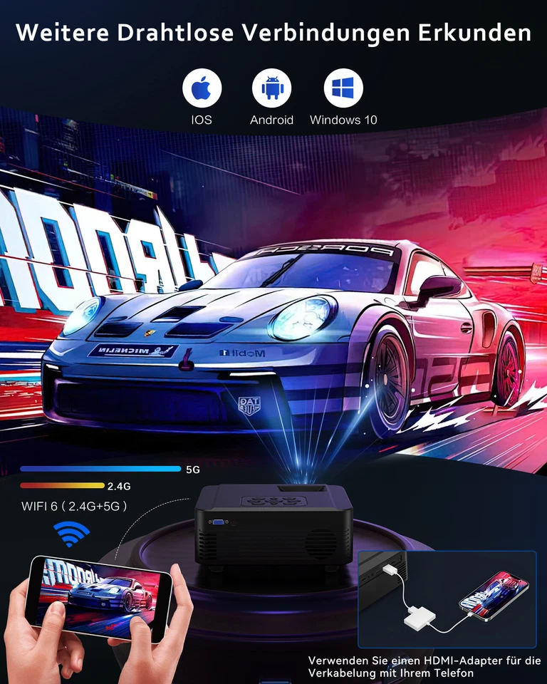 4K Projektor HD 18000LMS 1080P Beamer WiFi LCD Heimkino 230" HDMI USB Bluetooth - Bild 3 von 4