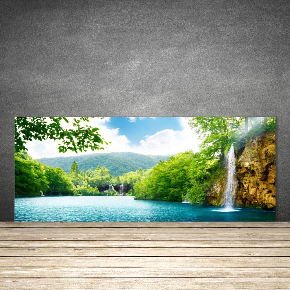 Crédence de cuisine en verre 125x50 cm motif cascade et lac nature