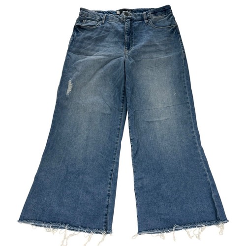 Kut From The Kloth Meg Fab Ab Blue High Rise Cropped Wide Leg Raw Hem Jeans 12