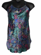 Vintage Lady Cameo Bright Floral Size Small Dress Nightgown Spaghetti StrapSlip