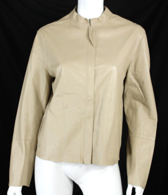 GIANFRANCO FERRE STUDIO Vintage Beige Leather Hidden Zip-Front Jacket 46