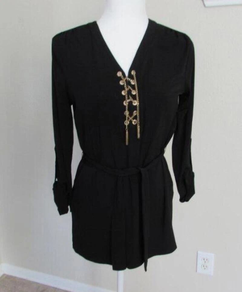 Camicia top MICHAEL KORS donna SM oro nero con lacci vita