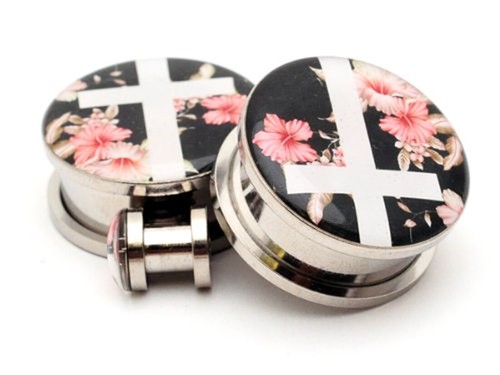 Pair of Screw on Picture Plugs gauges Choose Style and Size 16g thru 1 inch - Picture 7 of 13