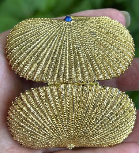 ESTEE LAUDER signed vintage gold tone blue stone solid perfume compact - Picture 7 of 13