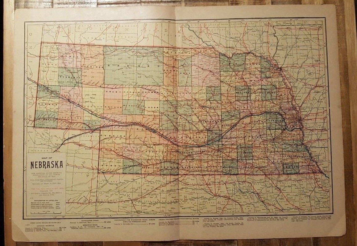 Antique Colored Map MAP OF NEBRASKA Nonpareil Pub. Co. 1921 eBay