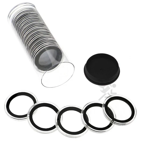 20 AirTite 32mm Black Ring 1oz Gold Eagle Coin Holders & Black Plug Capsule Tube