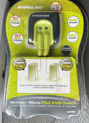 NEW IOGEAR MiniView Micro 2-port PS/2 KVM Switch Built Cables Sealed PC Only