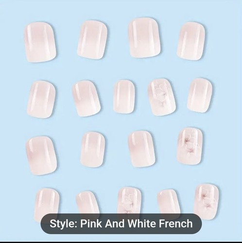 24pcs Glossy Short Square Fake Nails, White Pinkish Gradient Press On Nails - 第 2/3 張圖片