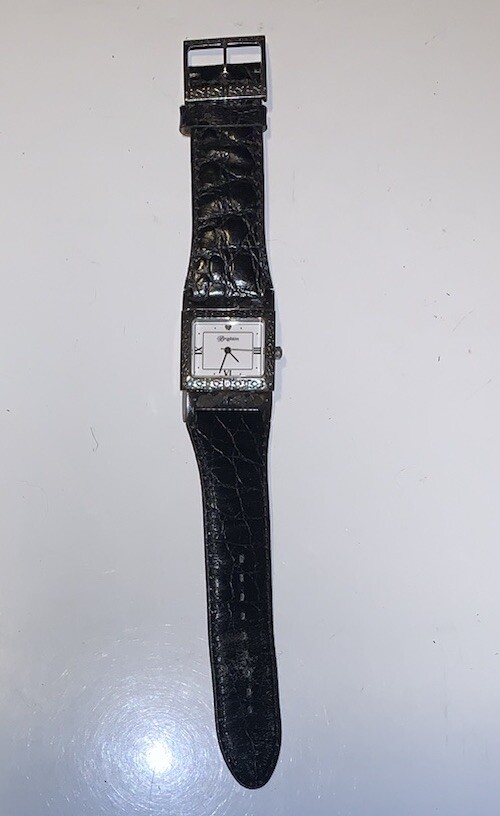 Brighton Silver and Black Fashion Watch Brighton Carlisle Black Leather Band Silver Tone Round Face  main image 4