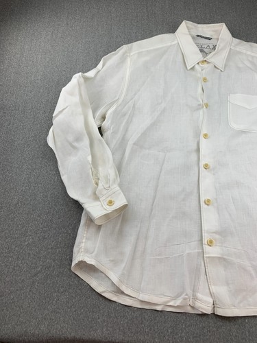 Tommy Bahama Button Up Shirt Mens L Cream 100% Linen Long Sleeve Front - Picture 3 of 16