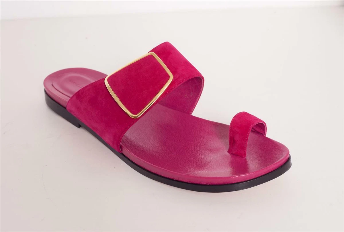 Pink suede flat sandals clearance