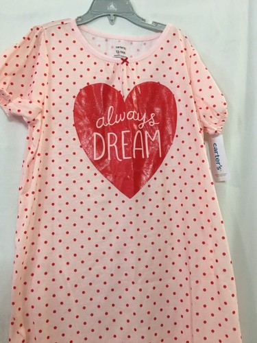 New Carter's Hearts Polka Dots Nightgown Nightshirt Girls Red Pink 4-5, 12-14 - Picture 2 of 4